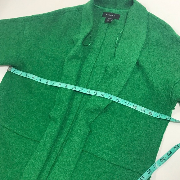 TAHARI Open Sweater Jacket Christmas Green Wool Blend Open Kelly Green  Medium - Picture 5 of 9